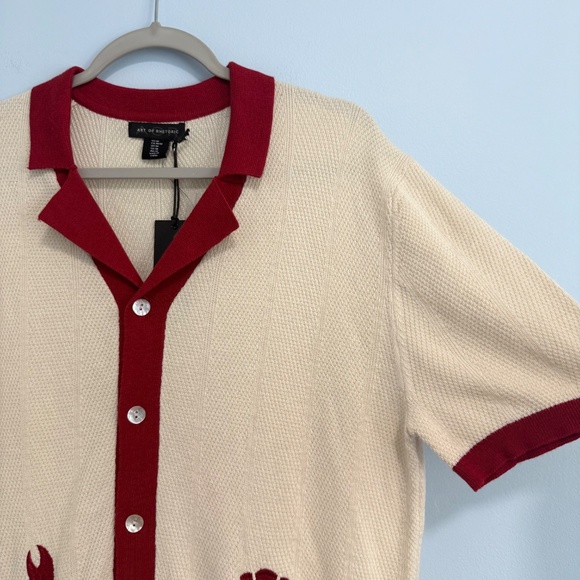 Art of Rhetoric Mens M Button Up Knit Shirt Cardigan Lobsters Pockets - Picture 2 of 7